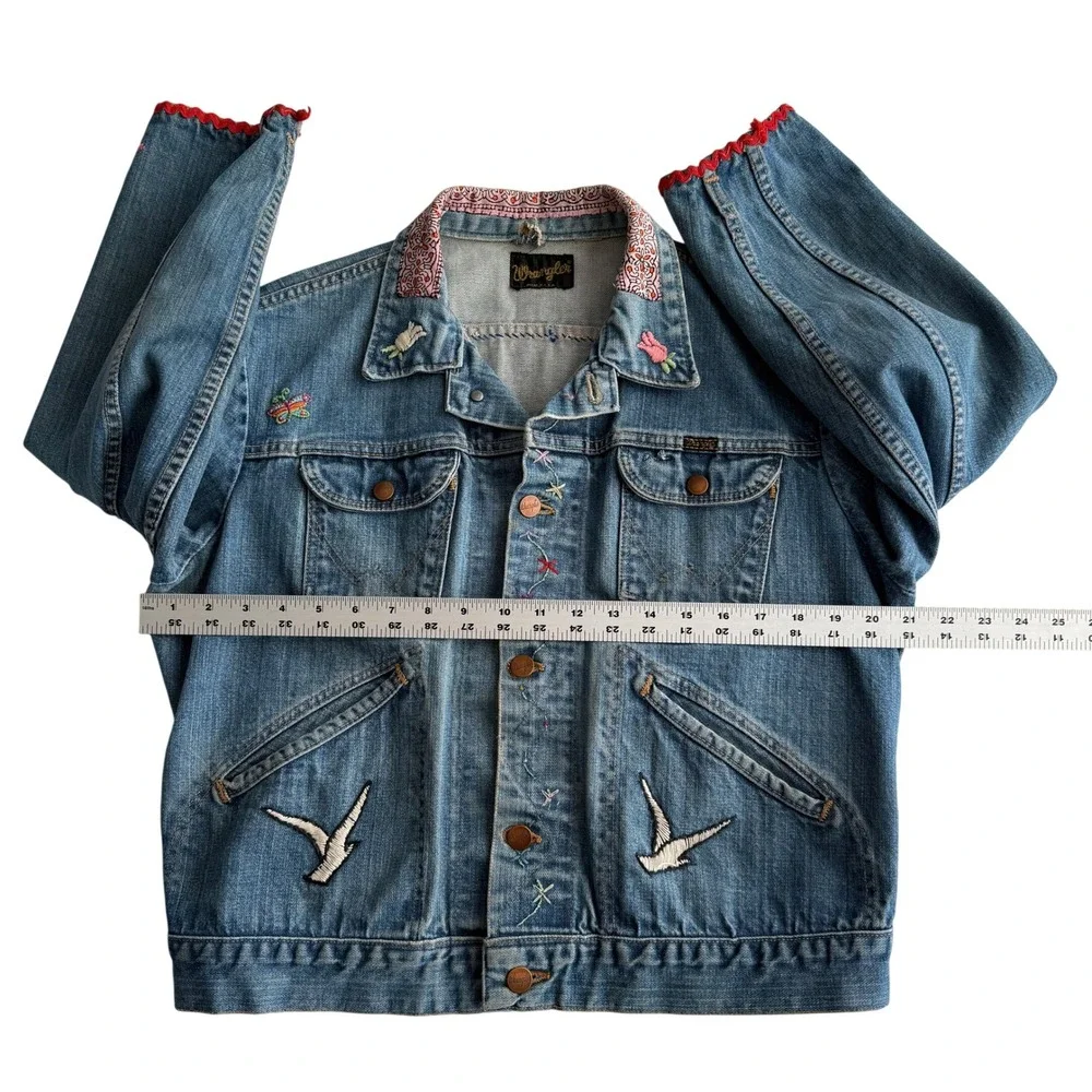 Wrangler VTG Made in USA Black Label Hand Embroidered Hippie Trucker Jacket M‎ - Picture 11 of 14